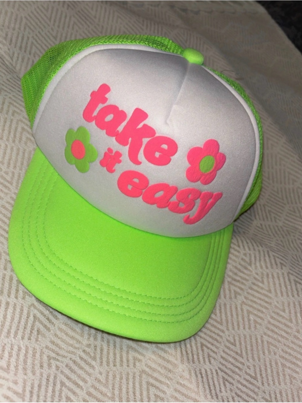 Women’s 'Take It Easy' Neon Green Foam Trucker Hat new
